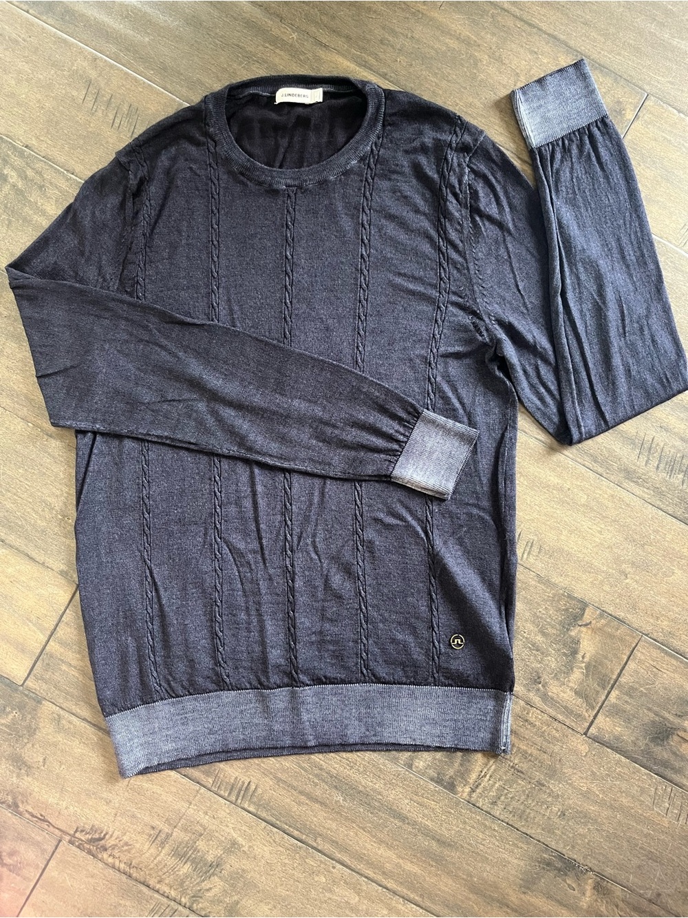 J Lindeberg Dark Navy Cable-Knit Lightweight Sweater large